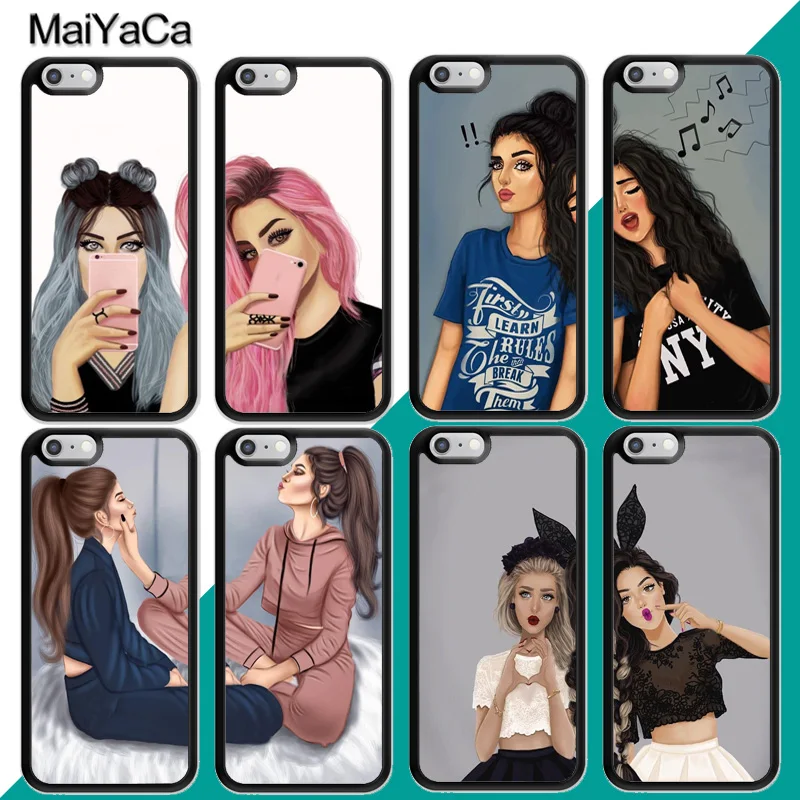 

MaiYaCa BFF Cute Girl Best Friend Couple Case For iPhone 13 12 mini 11 Pro Max X XR XS MAX SE 2020 6S 7 8 Plus Back Cover Shell