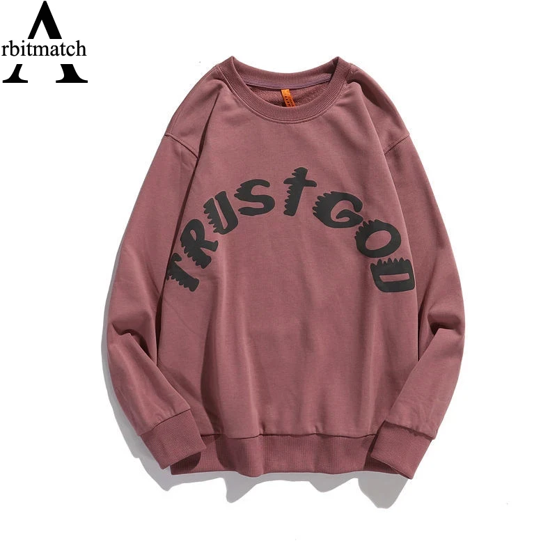 

Men Sweatshirt Hip Hop Loose Long Sleeve Letter Foam Print Round Neck Men And Women Streetwear Unisex Pullover Harajuku Tops