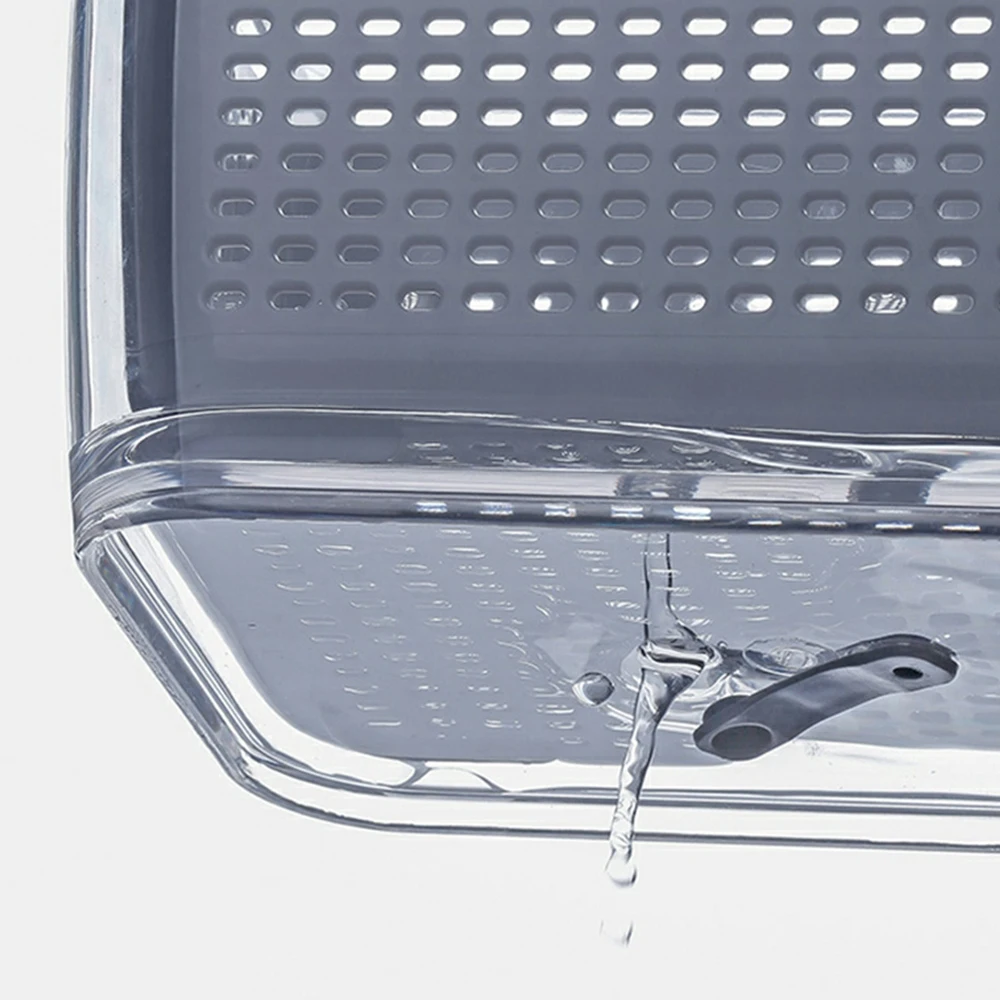 

Kitchen storage box fresh-keeping box storage hollow basket refrigerator double storage cover fruit and vegetable drainer