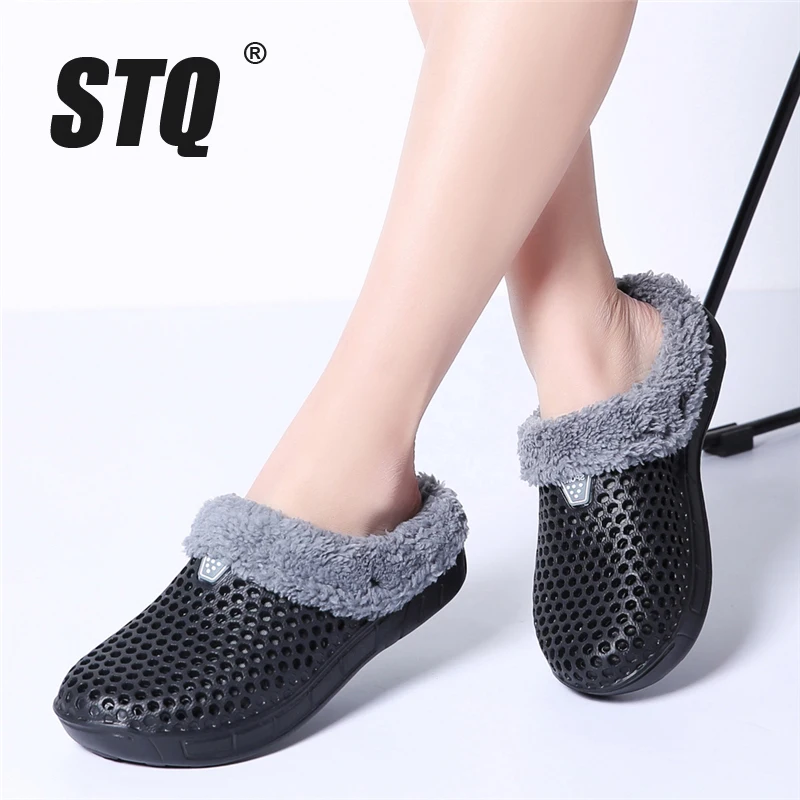 STQ-зимние женские домашние тапочки прозрачные меховые теплые хлопковые домашняя