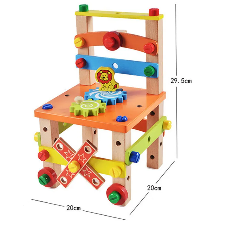 

Multifunctional Children's Educational Building Block Toy Wooden Assembly Puzzle DIY Wooden Disassembly Chair Tool Kids Gift