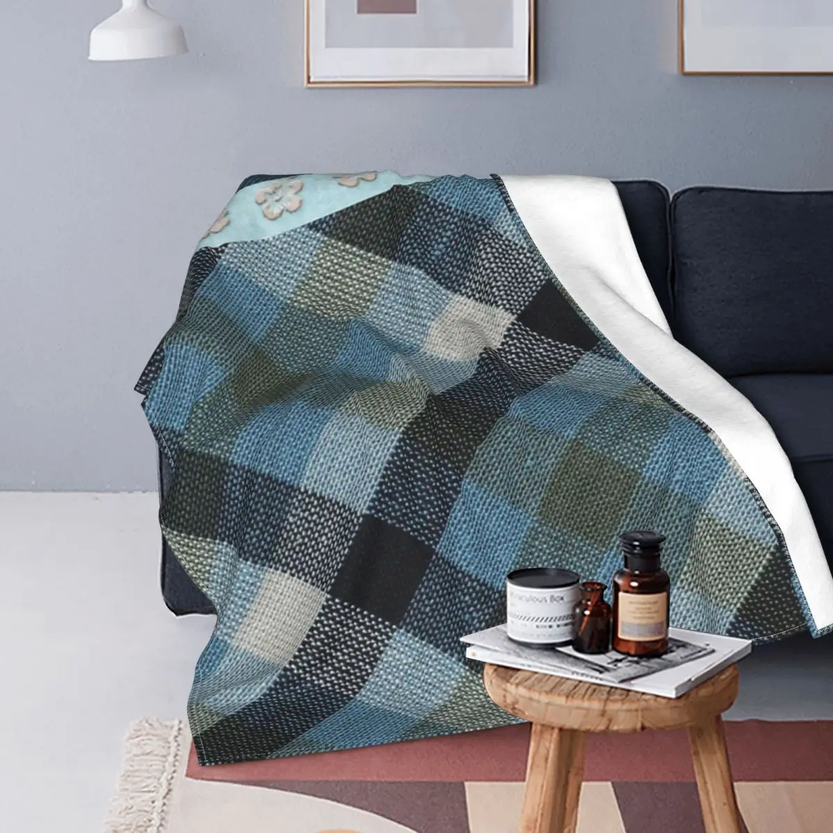 

Manta de tela de tartán, colcha para cama, edredones a cuadros, Sudadera con capucha de felpa de Anime, manta receptora