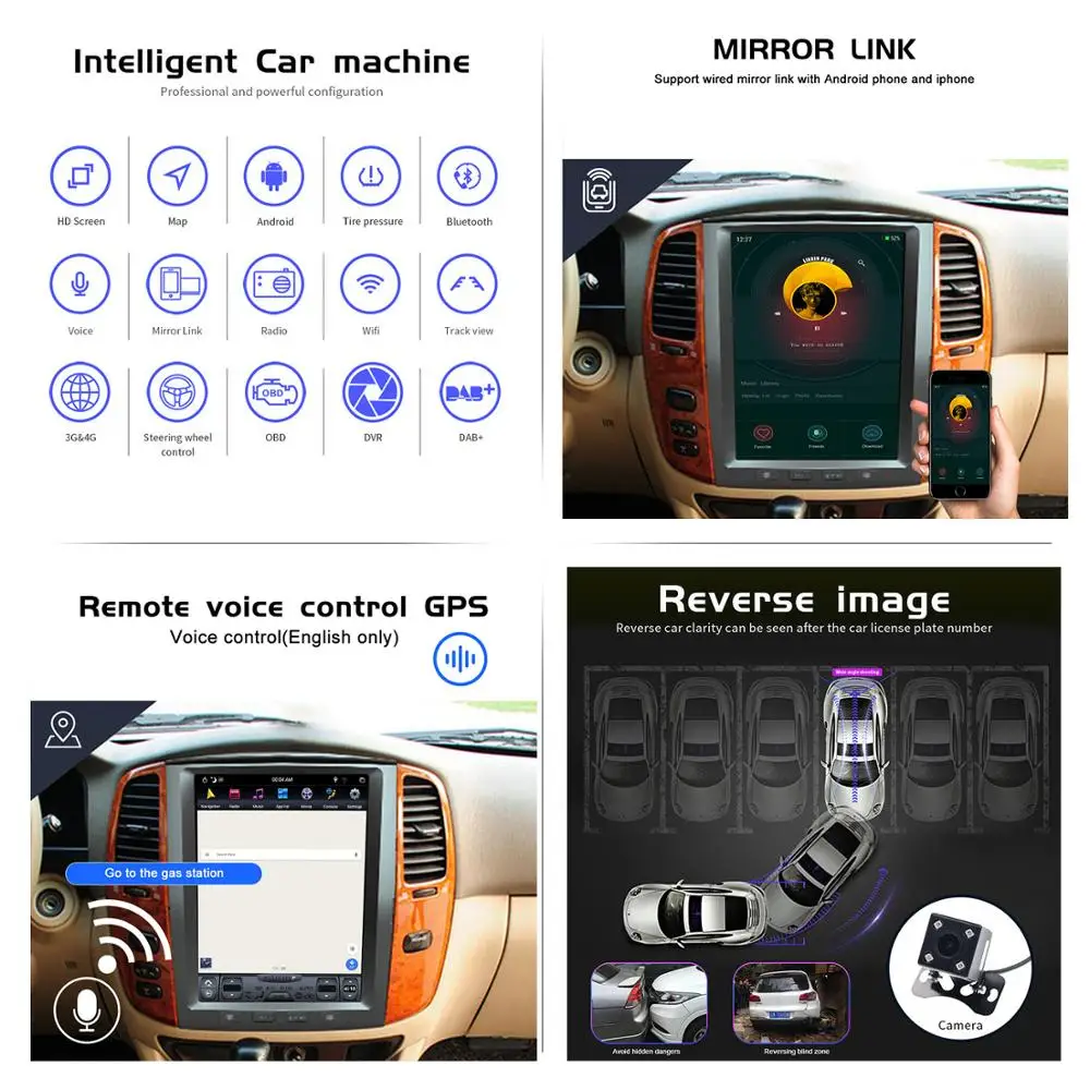 Aotsr Tesla 12.1” Vertical screen Android 8.1 Car DVD Multimedia player carplay GPS Navigation For Toyota Lander Cruiser LC100 |