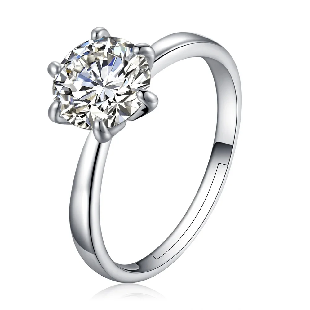 

Silver Color Luxury Female Small Lab Diamond Wedding Band Silver Engagement Solitaire Wedding Ring For Women