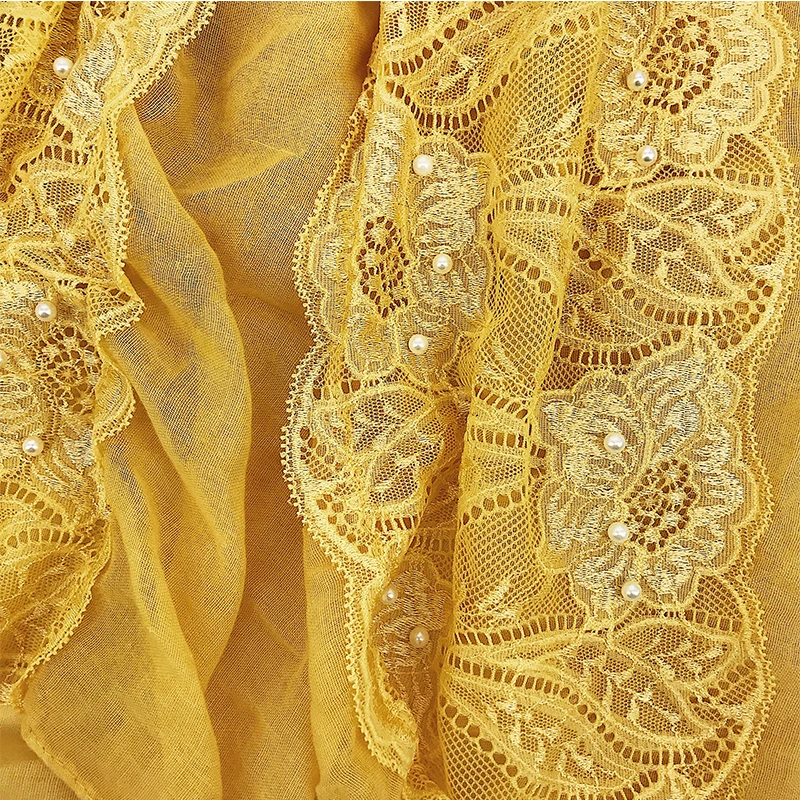 Lace floral hijab scarf plain beads cotton headband scarves wraps shawls hijab spring muslim scarf 180*80cm