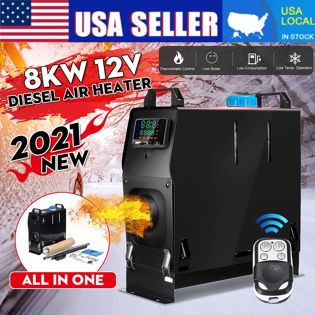 

All-in-One 8KW 12V Air Diesel Heater Single Hole Car Heater Air Conditioner Machine + Remote Control LCD Display For Truck Boat
