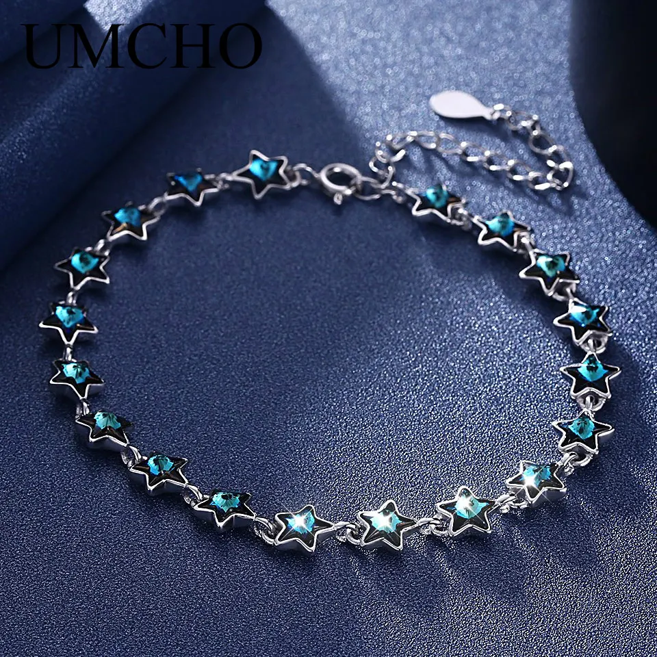 

UMCHO Real 925 Silver Bracelet Star Shape Crystal Bracelets Romantic Jewelry For Women Festival Party Wedding Anniversary Gift