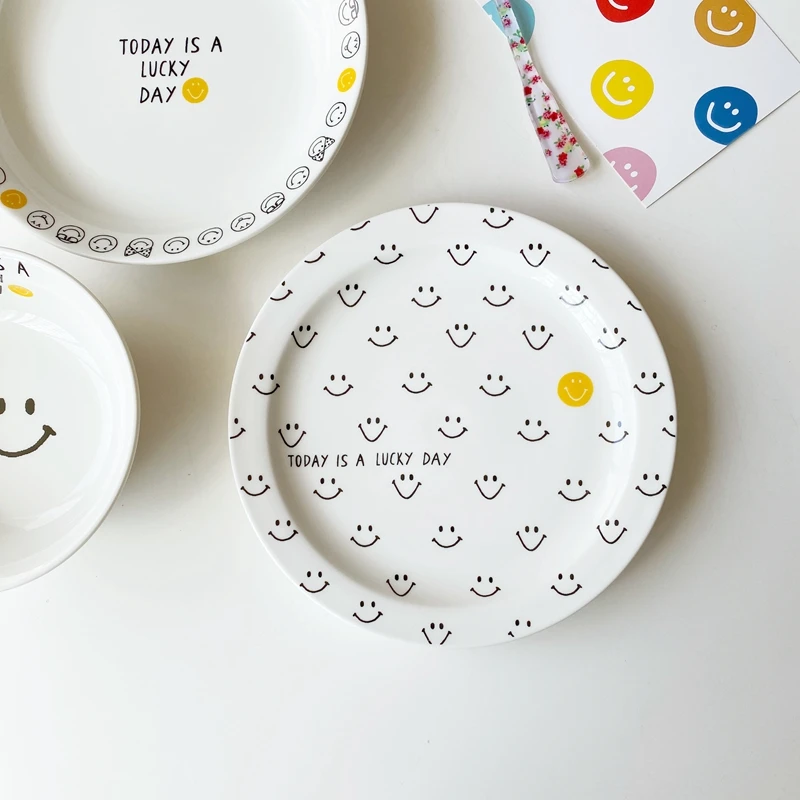 Креативная керамическая тарелка со смайликом для завтрака с английским