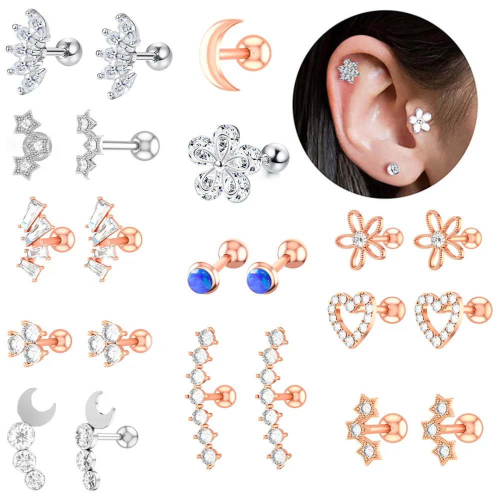 Набор серег для пирсинга серьги с кристаллами в форме цветка козелка уха завитка