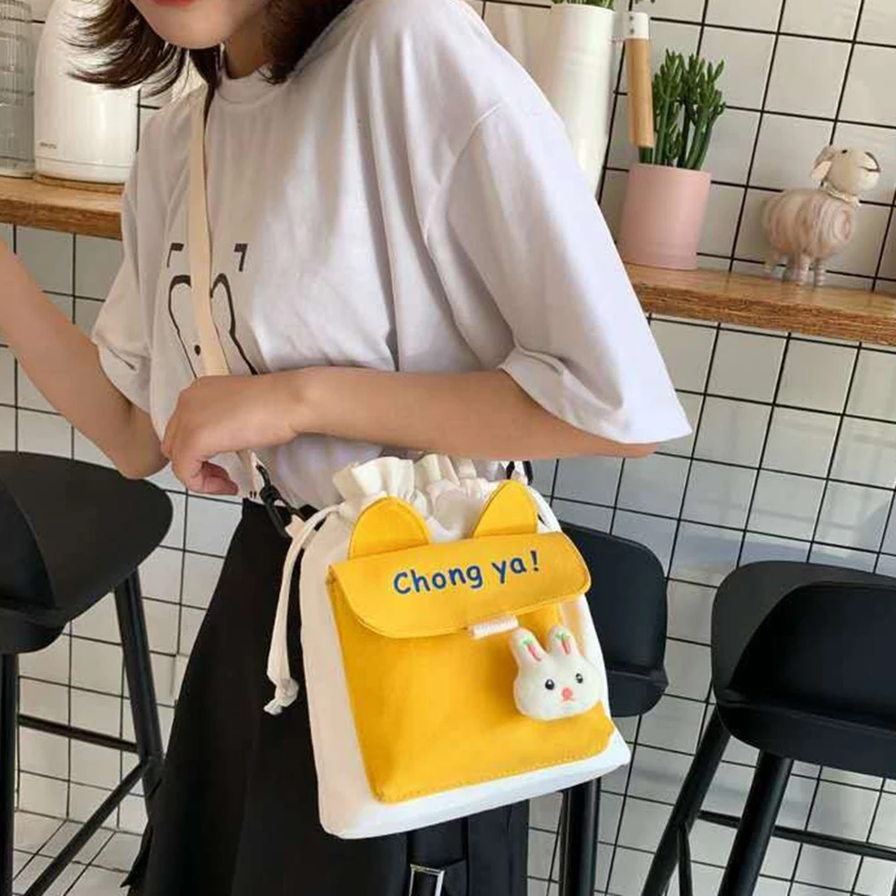 

Women Canvas Cartoon Cute Rabbit Carrot Design Crossbody Bags Shoulder Pouch
