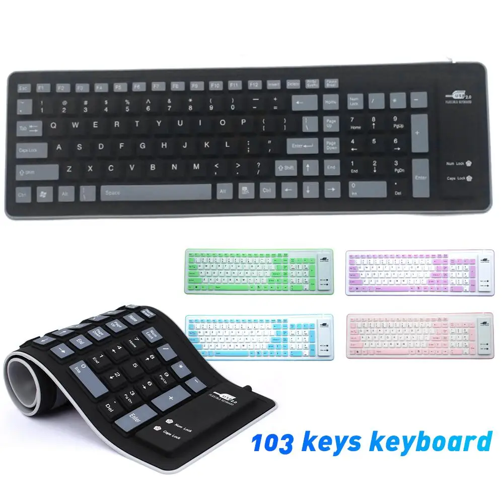 

103 Keys Foldable Office Silent Wired Keyboard Dustproof Soft Keyboard Letters Silicone Gaming Keyboard For Laptop/Computer
