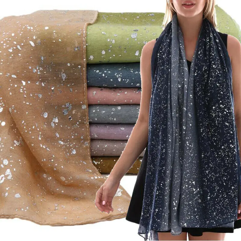

Женский хлопковый шарф, мусульманский хиджаб, мерцающие градиентные шарфы, накидка на голову, шали