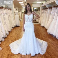 jieruize white appliques mermaid wedding dresses spaghetti straps backless wedding gowns lace long bridal gowns vestido de noiva