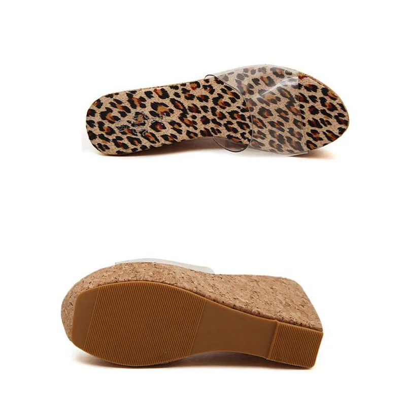 Женская обувь на высоком каблуке шлепанцы танкетке прозрачные Шлепанцы из ПВХ