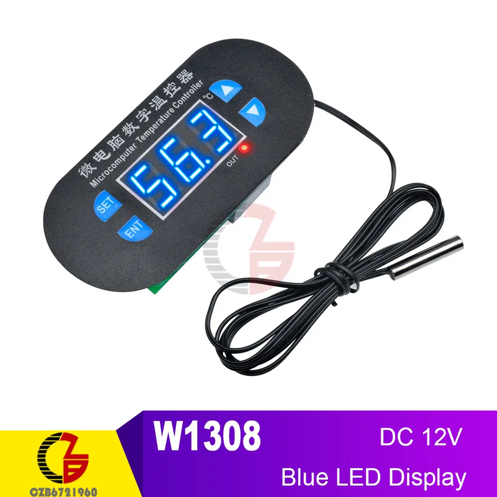 Blue 12V Двойной светодиодный термостат с цифровым терморегулятором, 220 В, 110 В, 12 В, переменный ток, домашний термометр для автомобиля, терморегулятор NTC, термистор - Цвет: Blue 12V