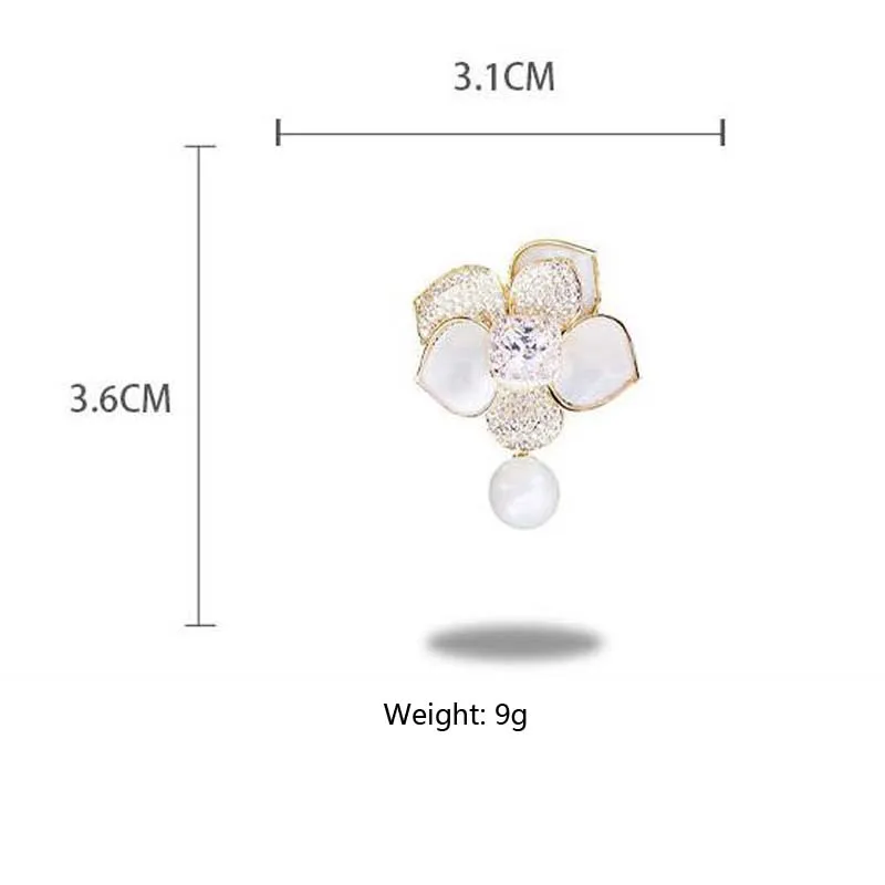Japan Trendy Camellia Brooch For Women High Quality Luxury Sparkling AAA Cubic Zirconia Shell Flower Broches Pines Jewelry |
