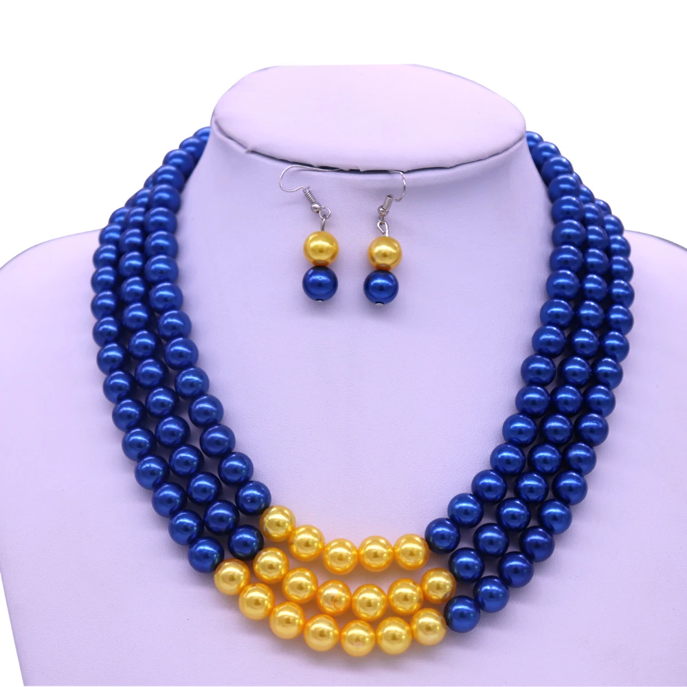 Abadon новейшая мода ручной работы Синий Желтый многослойный жемчужный чокер