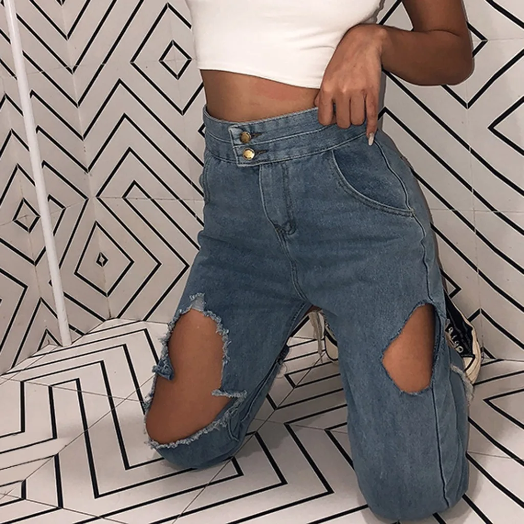 Женские рваные джинсы-бойфренды SAGACE винтажные свободные джинсы с высокой талией