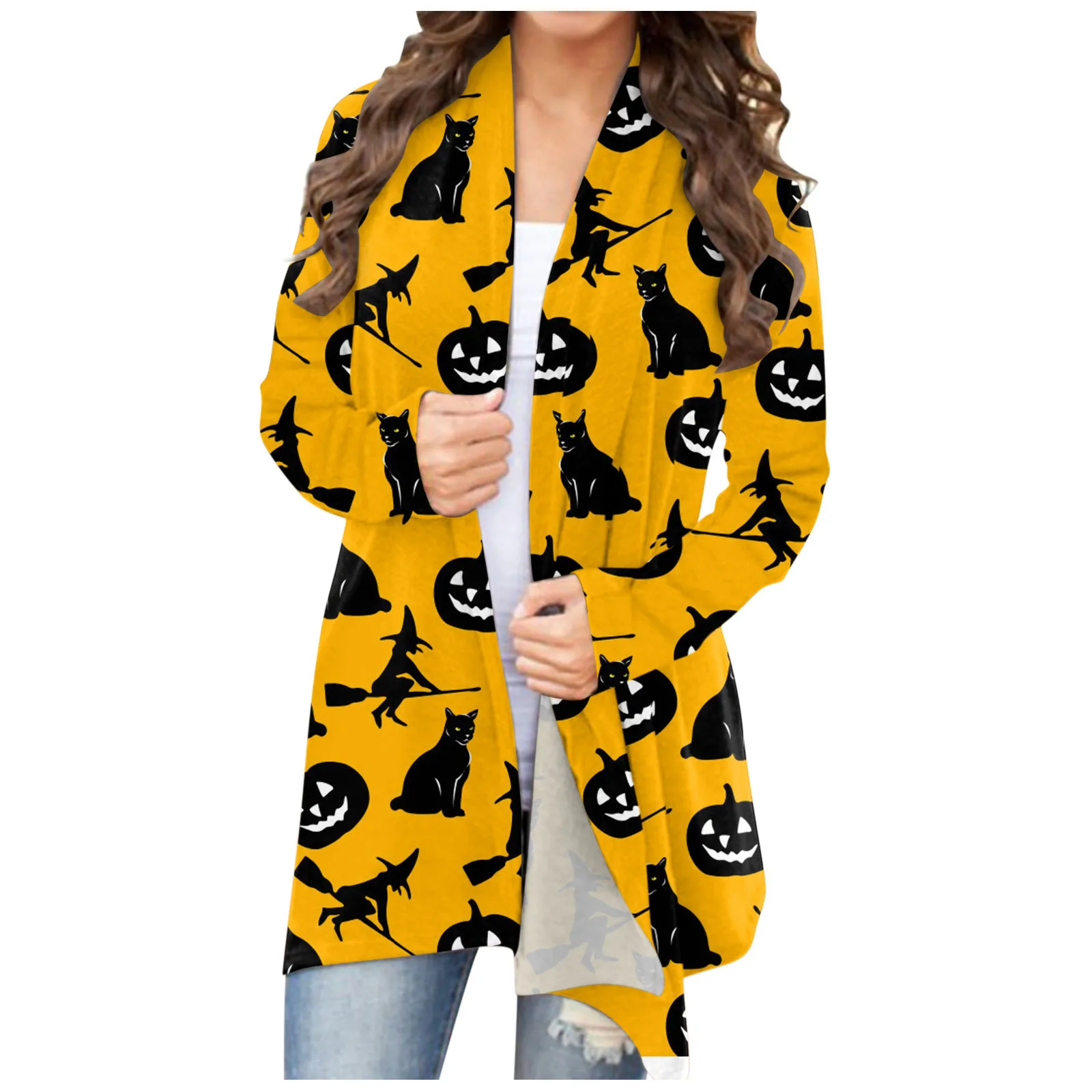 

Women Cardigan Long Sleeve Halloween Animal Cat Pumpkin Print Cardigan Autumn Coat Blouse Кардиган Женский Cardigan