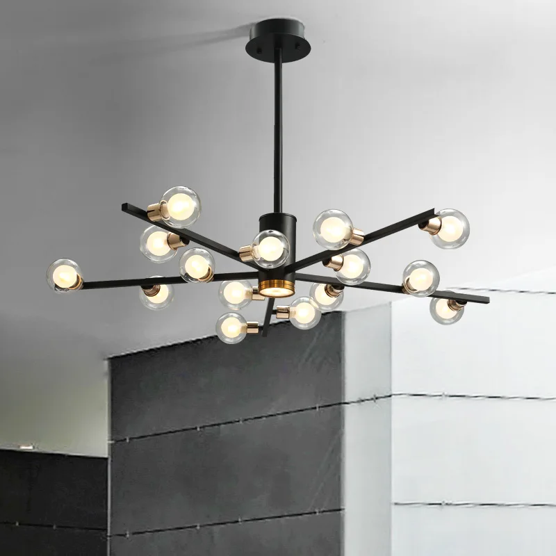 Economici Lampadario Creativo Nordico Lampade A Sospensione Foyer Sala Da Pranzo Bar Fagioli Magici Lampada A Sospensione A Sfera In Vetro Apparecchio In Ferro Nero