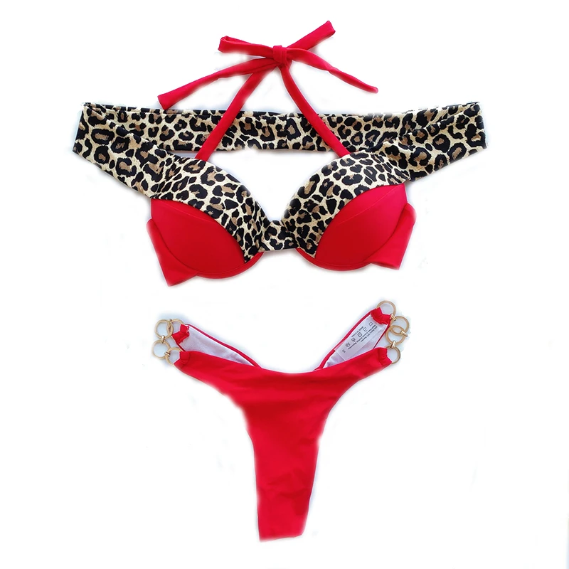 

#Z2 New Women's Sexy Bikini Set Two-piece Leopard Print Stitching Bikini Set Swimwear Swimwear Women's 2021