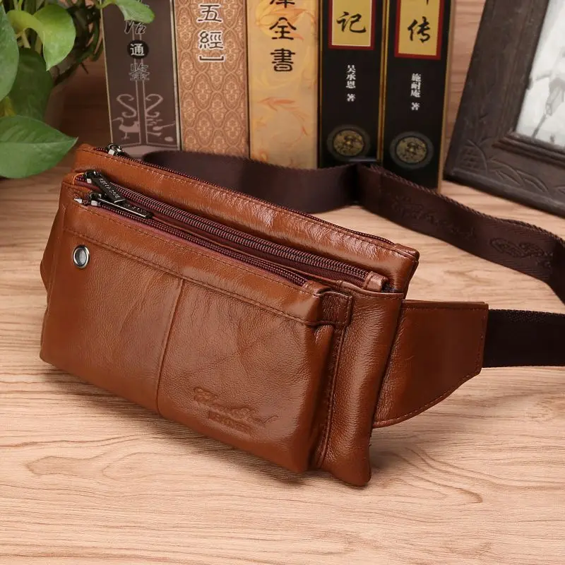

High Quality Natural Skin Men Belt Pack Invisible Thin Pocket Chest Bags Retro Male Genuine Leather Hip Bum Fanny Waist Pack Bag