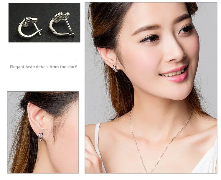 Модные женские серьги гвоздики инкрустированные кристаллами с двойным сердцем