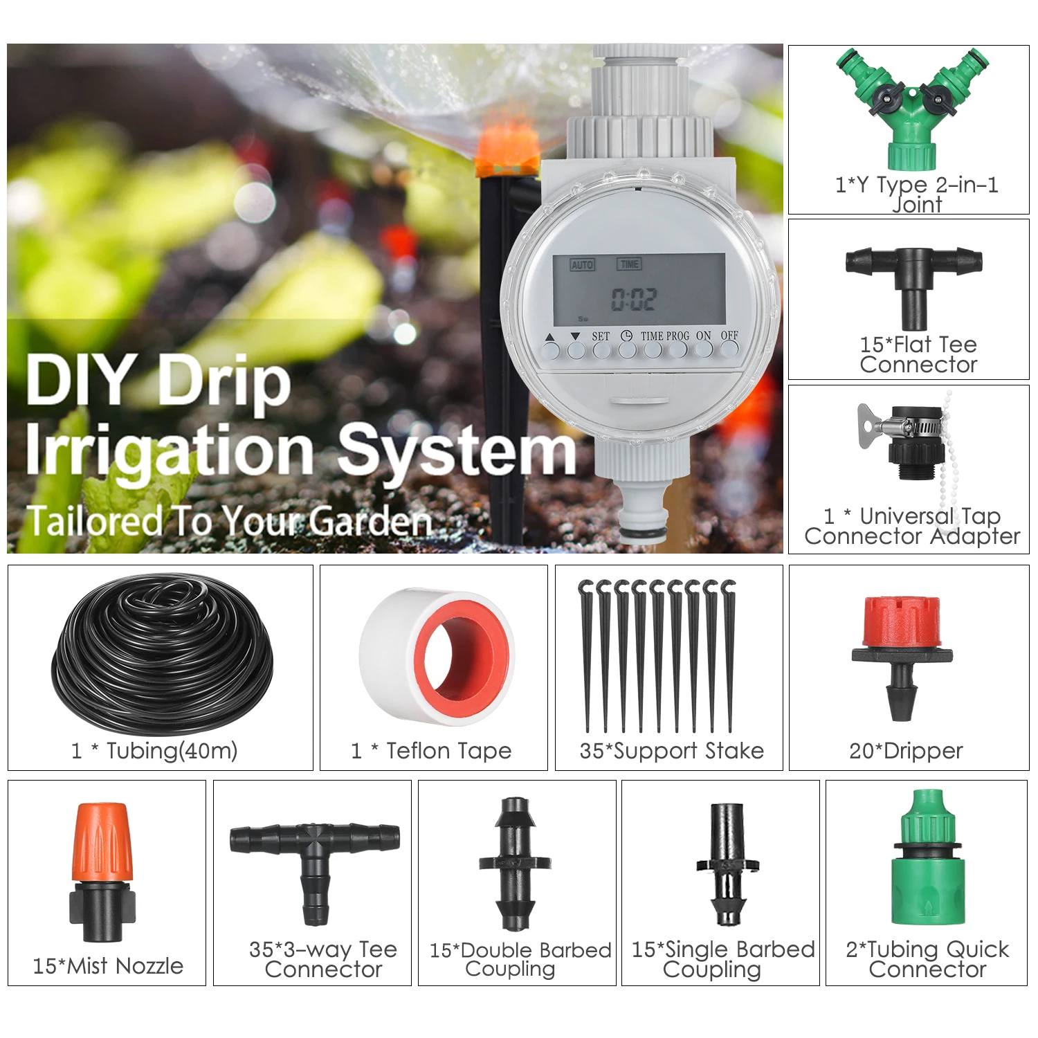 

LCD Display Solar Powered Water Irrigation Timer Electronic Programmable Automatic Watering Controller Hose Faucet Timer
