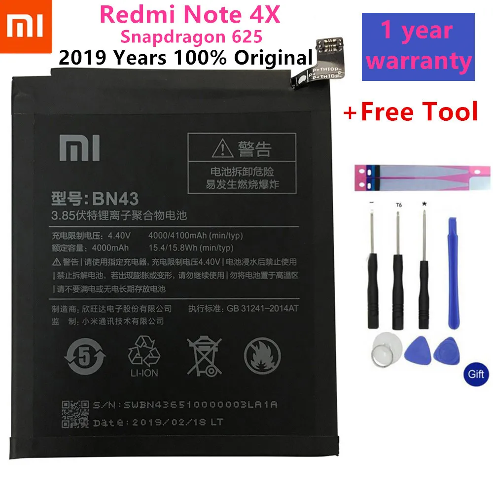BN43 Note 4 4X 625 Xiao mi аккумулятор для телефона для Xiaomi Redmi Note 4 5 4X3 Pro 3S 3X 4X mi 5 4A Note 5A/Pro 5 Plus Сменные Аккумуляторы - Цвет: BN43 Note 4 4X 625