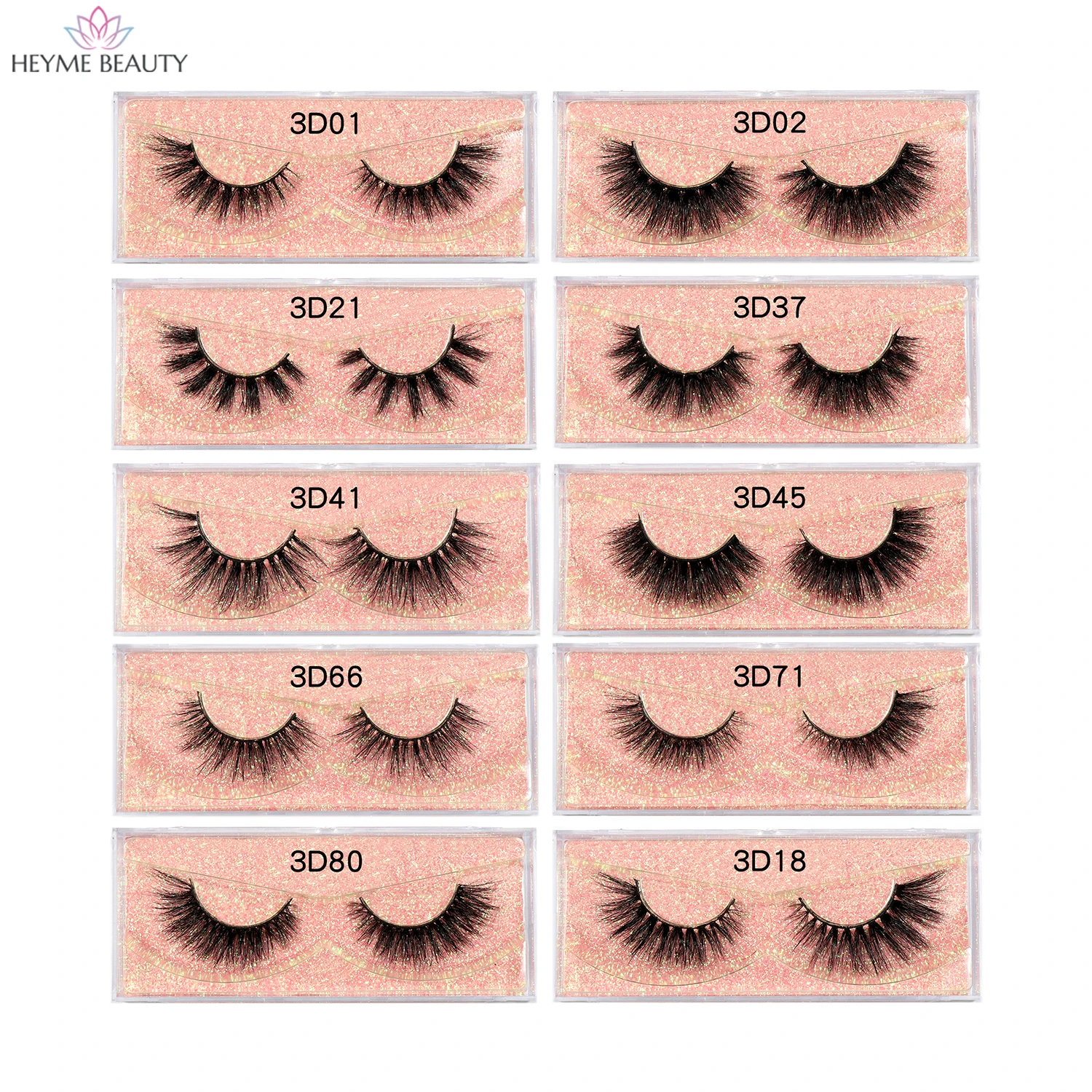 

HEYME Eyelashes 10-18mm 3D Mink Lashes Dramatic Fluffy Soft Wispy Volume Handmade Cruelty-Free Reusable Long Cross False Eyelash