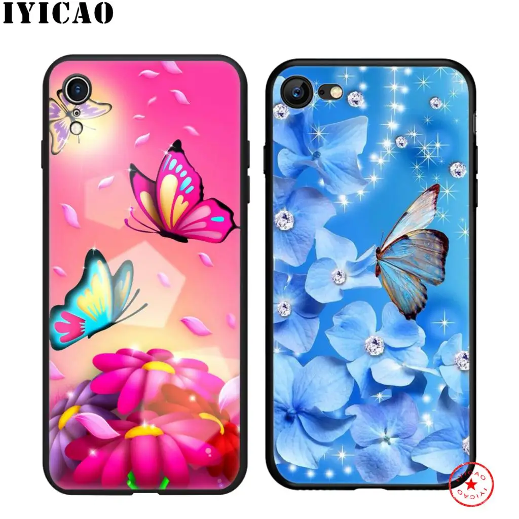 IYICAO Бабочка Синий Роскошный мягкий черный силиконовый чехол для iPhone 11 Pro Xr Xs Max X
