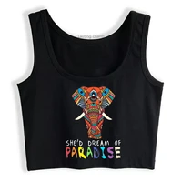 she had dream of paradise letter printing crop top paradise spread sport top