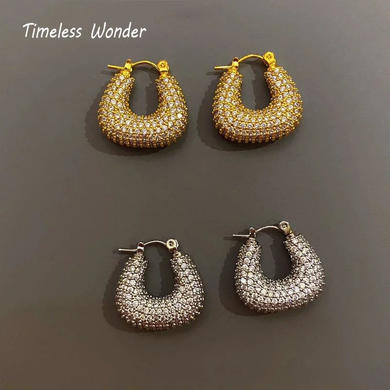 

Timeless Wonder Fancy Zirconia Geo Hoops Earrings for Women Kpop Designer Statement Ins Egirl Emo Runway Gothic Rare Gift 5357