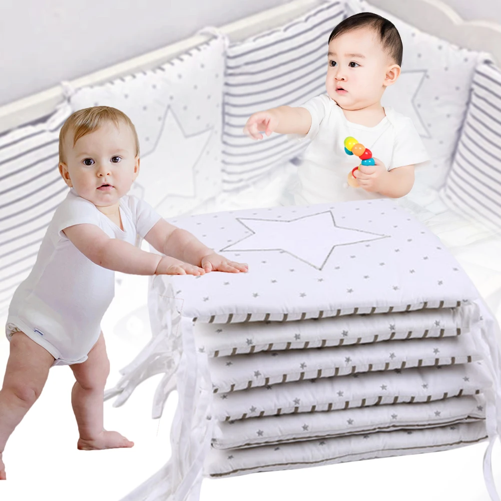 

6pcs Cartoon Stars Comfortable 30x30cm Embroidered Baby Crib Bumper Cushion Pillows Square Bedding Accessories Cotton Blend Gift