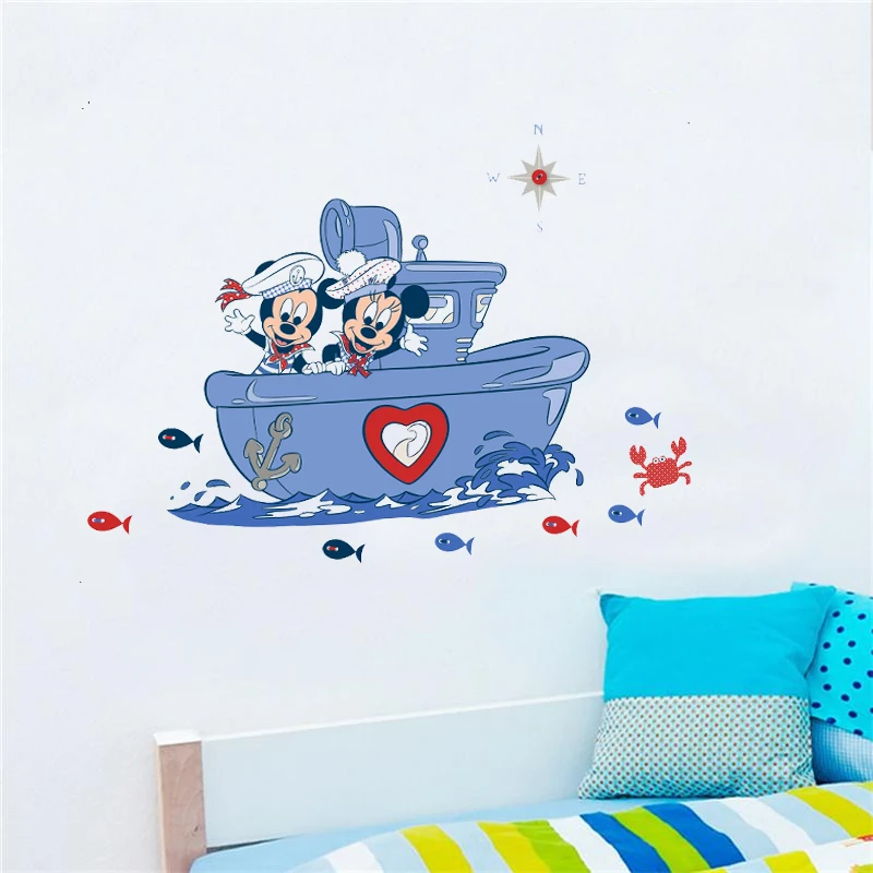 Disney Микки и Минни Маус лодка на стену наклейки детские комнаты домашний декор