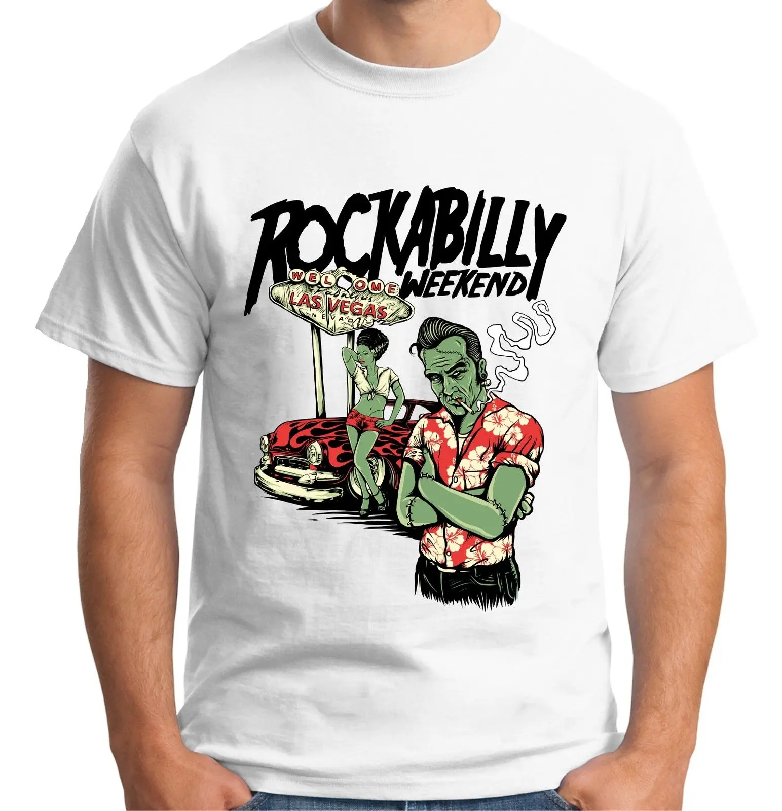 Мужские футболки с принтом Rockabilly Weekend T Shirt хлопковая Футболка изображением зомби