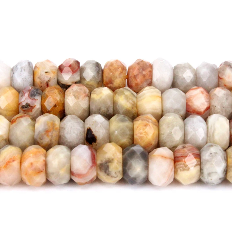 

Natural Hard Faceted Yellow Crazy Agate Loose Rondelle Beads Strand 5 by 8MM For Jewelry DIY Making Necklace Bracelet