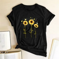 golden butterfly sunflower printed womens tshirts faith hope love short sleeve femme t shirts casual gifts for ladies girls