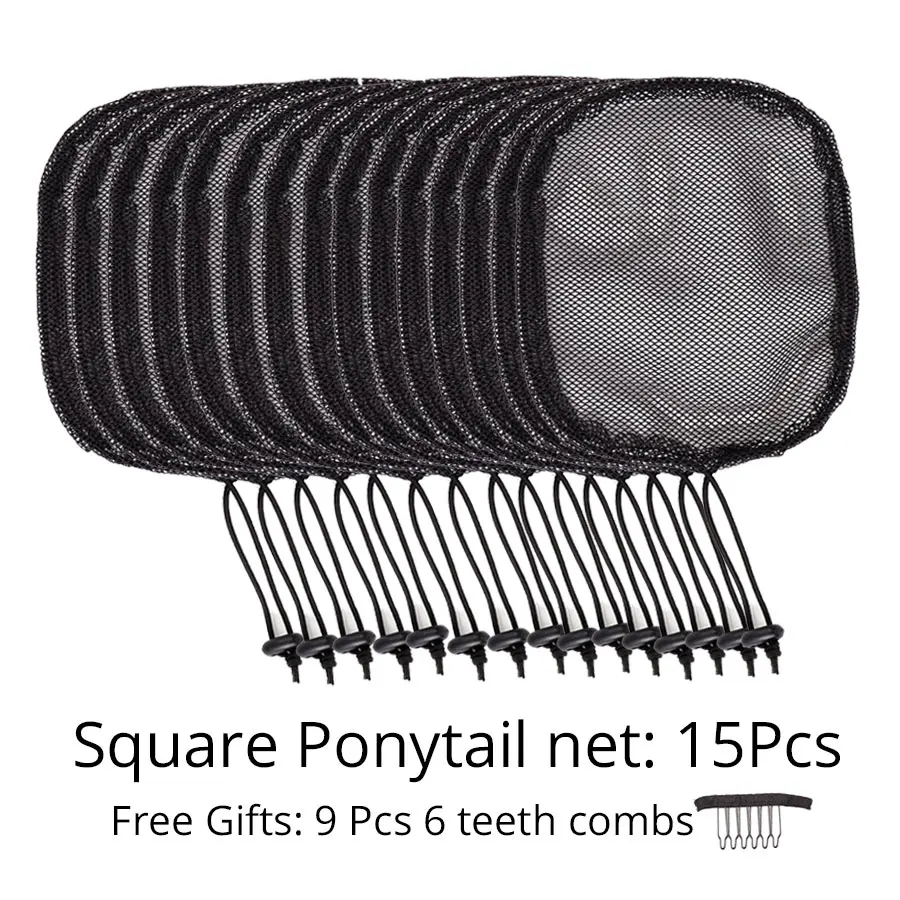 Square style15pcs 5 шт./партия, черный цвет, Высококачественная сеть для волос, для изготовления конского хвоста и афро-пучка волос, парик, шапки, сетки для волос, цена - Цвет: Square style15pcs