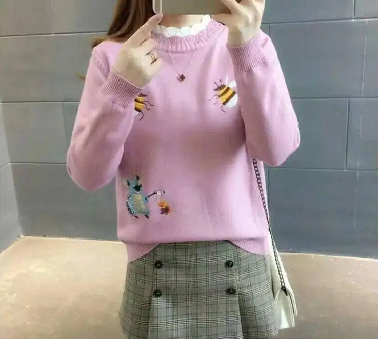 

2020 Women Pullover Fashion Sweater Casual Long Sleeve O Neck Lace Patchwork Sweater Tops Tunic Loose Pull Femme