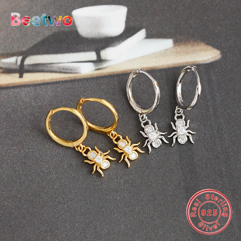 Серьги-кольца 100% Стерлинговое Серебро 925 пробы циркониевые серьги в виде паука