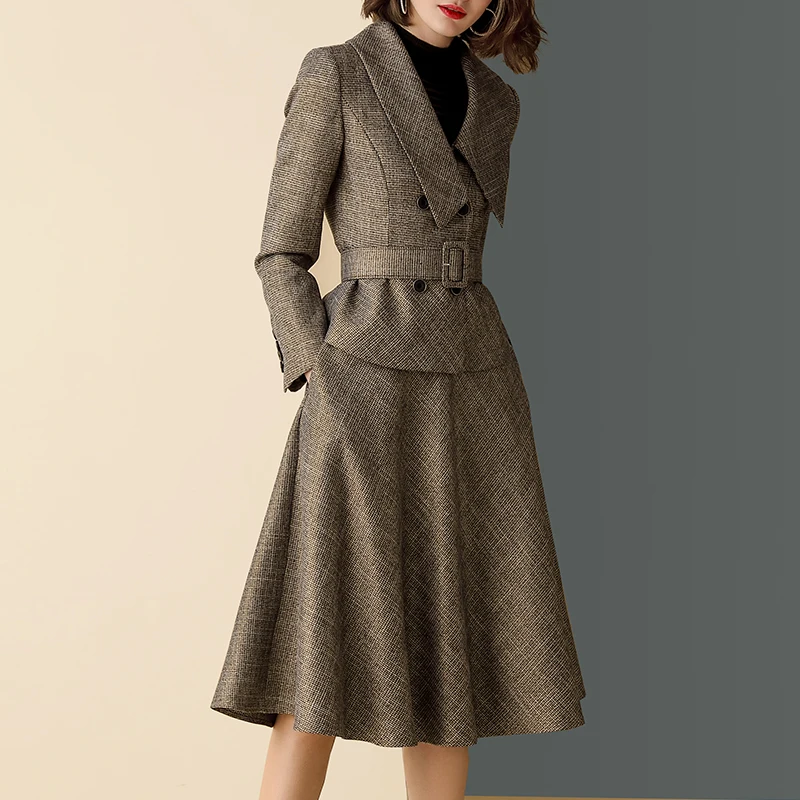 

Professional Two Piece Set Top And Skirt Designer Clothes Women Luxury 2 Pcs Set Women Skirt Sets Double Breasted Korean Set