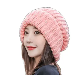 2021Winter Hat for loose Knitted Beanie Cap Women's Thick Warm Vogue ladies Hat Women's Big Size Beanie Hats