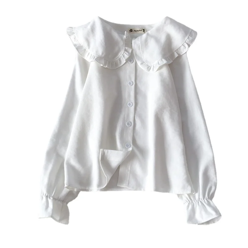 

Shirts Women Peter Pan Collar Hot Sale Korean Style Trendy Fashion Students Kawaii Lovely Daily Streetwear Womens Casual Blouses