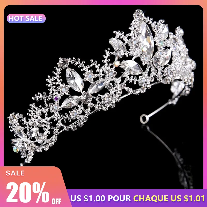 

YILIIBER Wedding accessories bridal crown beautiful 8*28 rhinestone crystal 1.15kg free matching earrings