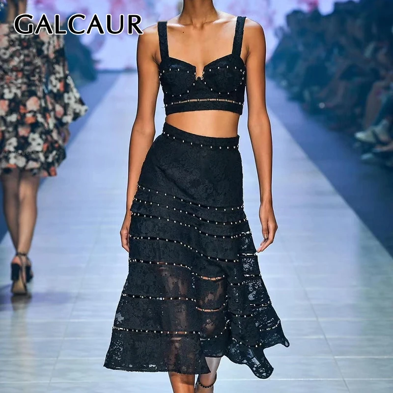 Женский костюм из двух предметов GALCAUR лоскутный с заклепками и квадратным