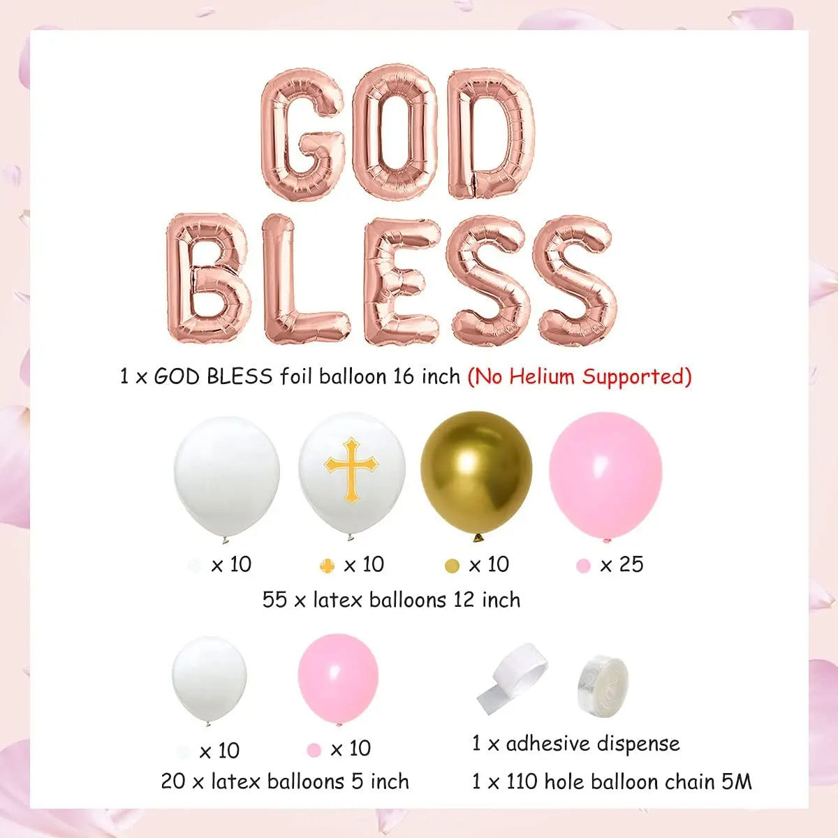 

Pink and White Balloon Garland Kit God Bless Decorations for Girls Baptism First Communion Party Decorations