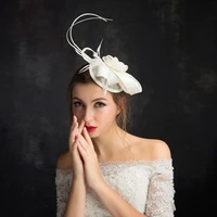 chic fascinator women wedding hat headwear wedding acsessoire for hair feather ribbon bridal hats bridal headdress hemp hat
