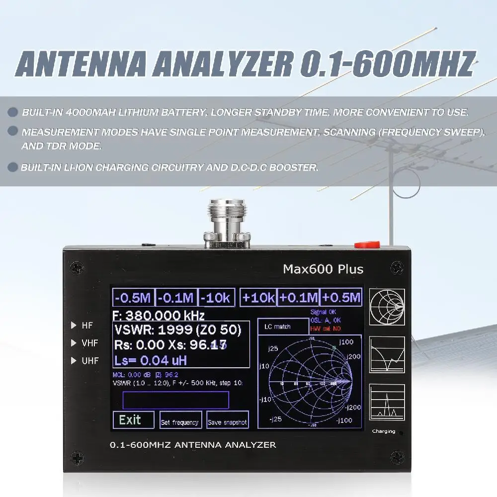 Профессиональный анализатор HF VHF UHF антенны Litake Max600 Plus 0 1-600 МГц с сенсорным