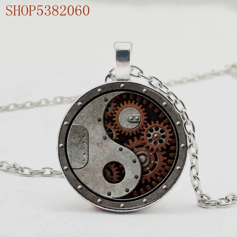 

2019/round Gear Pendant Necklace Connector, Stylish Steampunk Style Crystal Pattern Pendant Necklace